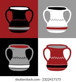 4 squared areas black, white, grey and red. Same colors for the 4 antique vases inside