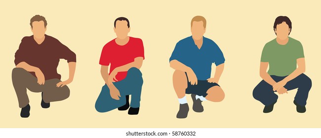 4 squatting adult males