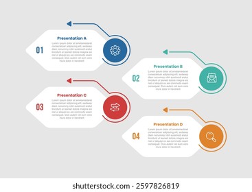 4 stage infographic diagram with hexagon with circle edge stackeds with 4 step for slide presentation vector