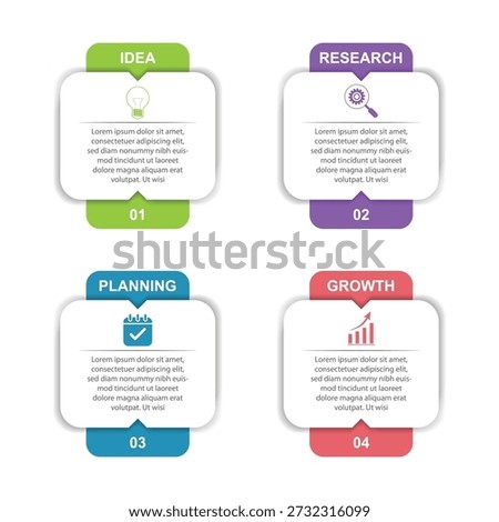 4 stage infographic diagram template with round rectangle box. colored infographic template. presentation, workflow layouts, banner. vector illustration