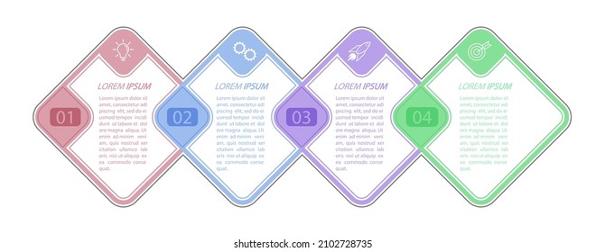 4 etapas de desarrollo, mejora o formación. Infografías con iconos de acción visual para negocios, finanzas, proyectos, planes o marketing. Estilo vectorial plano