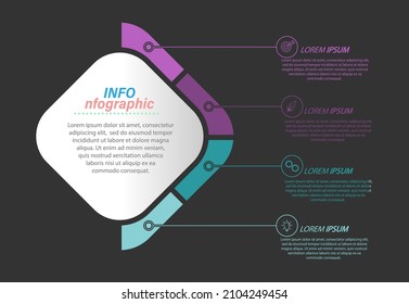 4 stages of development, improvement or training. Infographics with visual action icons for business, finance, project, plan or marketing. Flat vector style