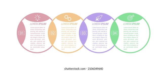 4 stages of development, improvement or training. Infographics with visual action icons for business, finance, project, plan or marketing. Flat vector style
