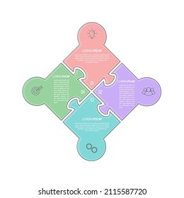 4 stages of development, improvement or training. Infographics with visual action icons for business, finance, project, plan or marketing. Flat vector style