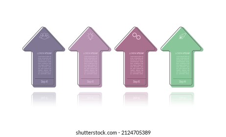 4 stages of development, improvement or training. Infographics with visual action icons for business, finance, project, plan or marketing. Flat vector style