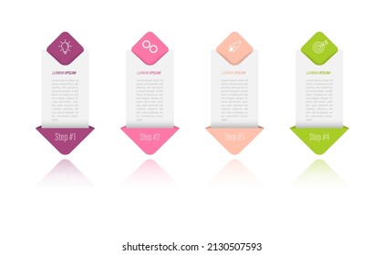 4 stages of development, improvement or training. Infographics with visual action icons for business, finance, project, plan or marketing. 