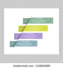 4 stages of development, improvement or training. Infographics with visual action icons for business, finance, project, plan or marketing. Flat vector style