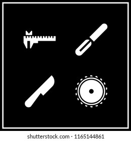 4 stainless vector icon set with saw blade, peeler, caliper and knife icons for mobile and web