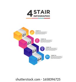 4 stair step timeline infographic element. Business concept with four options and number, steps or processes. data visualization. Vector illustration.