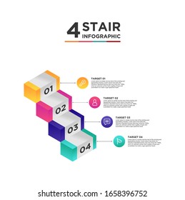 Elemento infográfico de la línea de tiempo de 4 escalones. Concepto de negocio con cuatro opciones y número, pasos o procesos. visualización de datos. Ilustración vectorial.