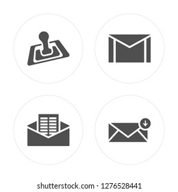 4 Stamp, Mail, Inbox modern icons on round shapes, vector illustration, eps10, trendy icon set.