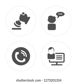 4 Stamp, Telephone, User, Video call modern icons on round shapes, vector illustration, eps10, trendy icon set.