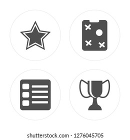 4 Star, List, Strategy, Trophy modern icons on round shapes, vector illustration, eps10, trendy icon set.