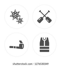 4 Starfish, Pipe, Paddles, Shirt modern icons on round shapes, vector illustration, eps10, trendy icon set.