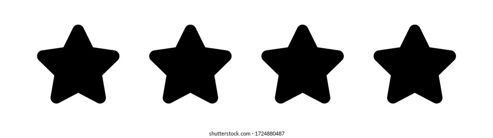 4 stars icon cute isolated on white background, cartoon star shape black, illustration simple star rating symbol, clip art four stars for logo, pentagram star for decoration ranking award