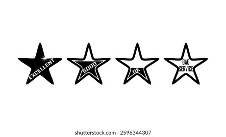 4 stars for rating, EXCELLENT, GOOD, OK, BAD SERVICE, black isolated silhouette