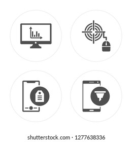 4 Stats, Tags, Targeting, Funnel modern icons on round shapes, vector illustration, eps10, trendy icon set.