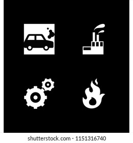 4 steam icons in vector set. heat, industrial building with contaminants, gearwheels couple and smoke illustration for web and graphic design