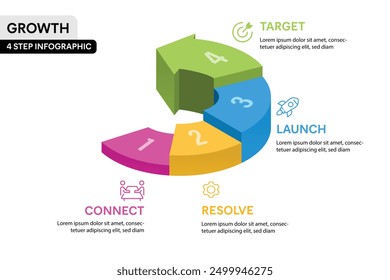 4 Step 3D Arrow Stair Infographic Vector Illustration. Business Growth Projection Infographic Concept.