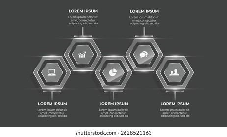 4 Step and 5 Step 3D Glass Effect Business Infographics with Abstract Background and Data Flow Design