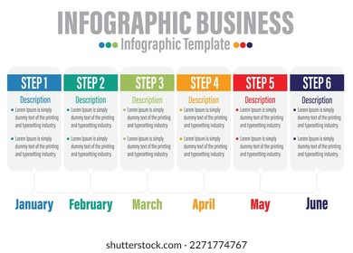 4 Paso 6 Meses Diagrama moderno de la línea de tiempo con meses de planificación , infografía del vector de presentación. Plantilla de infografía para empresas. 