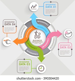 4 Step arrow circle infographics template. Vector illustration. Can be used for workflow layout, diagram, number options, web design and timeline.