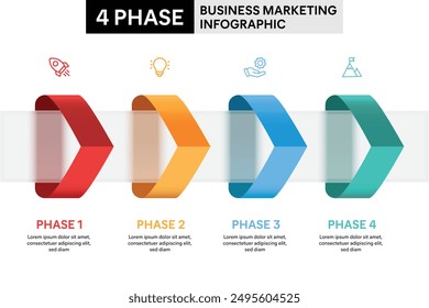 4 Step Arrow Shape Glassmorphism Infographic. Colorful Vector Illustration for Business Financial Report.