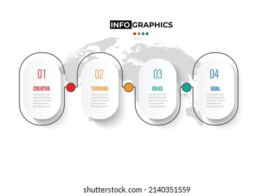 4 Paso Plantilla de flecha de diseño de negocio Línea de tiempo proceso de planificación de negocios con opciones, pasos. Ilustración vectorial. uso para presentación y organización de diseño web con colores degradados