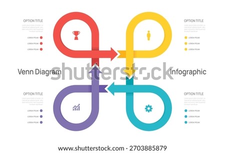 4 Step Business Infographic with Connected Arrow and Icons, presentation vector illustration.