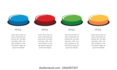 4 Step business infographic design with labels. Modern infographic art with colorful buttons. 
