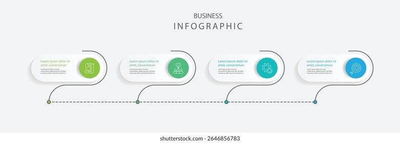 Elemento de Vector de Plantilla de infografía de negocios de 4 pasos con íconos adecuados para información comercial y Diseño gráfico de presentación.