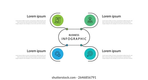 Elemento de vetor de modelo de infográfico de negócios de 4 etapas com ícones adequados para informações de negócios e design gráfico de apresentação.