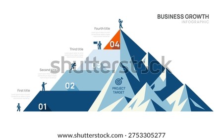 4 Step Business mountain pyramid infographic ascending Steps success strategy and financial growth process. presentation vector infographics.