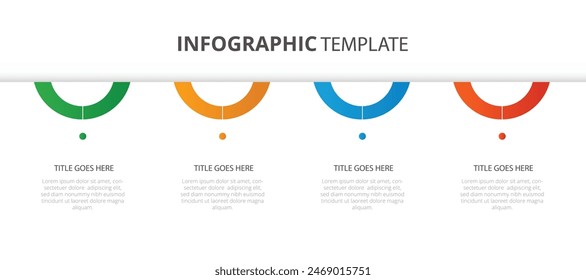 4 Paso circular colorida infografía Plantilla de Vector. Presentación Infografía Diseño de Círculos con Marketing. Gráfico de proceso con 4 opciones o pasos. Ilustración vectorial.