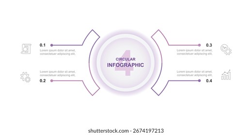 Elemento de infografía de círculo de diagrama de 4 pasos con iconos adecuados para información comercial y presentación web.