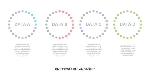 Diseño de infografía circular por puntos de 4 pasos.  plantilla de proceso infográfico de color claro. ilustración simple vectorial para visualización de datos empresariales.Diseño infográfico colorido 