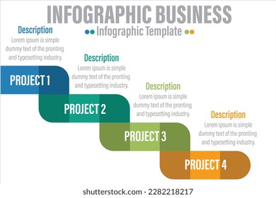 4 Paso o Cuatro opción Visualización de datos empresariales. Resumen de elementos del gráfico, diagrama con pasos, opciones, partes o procesos. plantilla de negocio para presentación.
