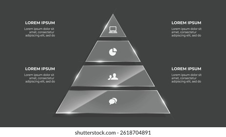 4 Step Glass Effect Infographic. Business Funnel and Financial Growth Chart for Earnings and Market Progress