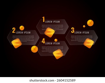 4 step info graphic polygon shape modern trendy gradient glass morphism shape vector design