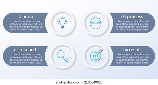 4 step infographic 3d template. Business analysis, diagram, chart design with four circles and outline icons. Modern presentation, layout, infograph concept. Vector illustration.