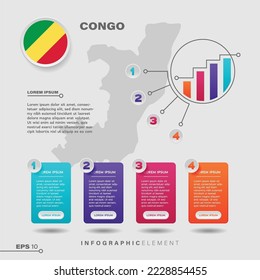 elemento de diseño de gráfico de infografía de 4 pasos. Para presentar información con la bandera del Congo