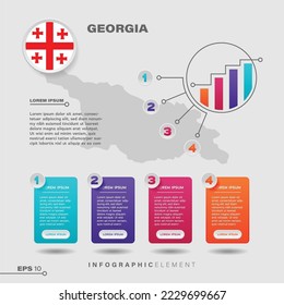 4-stufiges grafisches Kartendesign-Element. Informationen unter der Flagge Georgiens vorlegen
