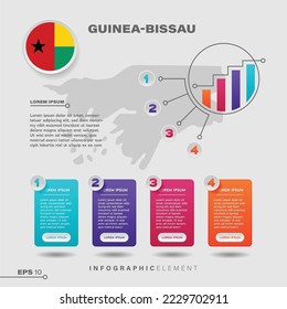 elemento de diseño de gráfico de infografía de 4 pasos. Para presentar información con la bandera de Guinea-Bissau