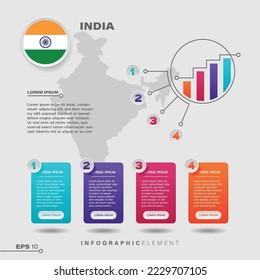 4 step infographic chart design element. To present information with the India flag