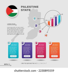 elemento de diseño de gráfico de infografía de 4 pasos. Para presentar información con el pabellón del Estado de Palestina