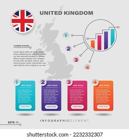 elemento de diseño de gráfico de infografía de 4 pasos. Para presentar información con el pabellón del Reino Unido