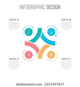 4 Infografik-Design für Schritt. Vorlage für Kreisdiagramme mit vier Schritten oder Optionen, Verarbeitung von Infografiken, Vektoreps10-Illustration. Kann für Präsentationen, Workflows, Diagramme, Berichte verwendet werden