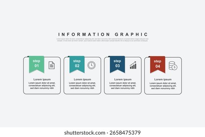 4-stufiges Infografik-Design Zeitplankonzept mit Papierlayout. kann zur Workflow-Illustration verwendet werden
