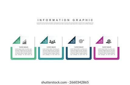 Diseño de infografía de 4 pasos. Concepto de programación con diseño de papel. se puede utilizar para la ilustración de flujo de trabajo