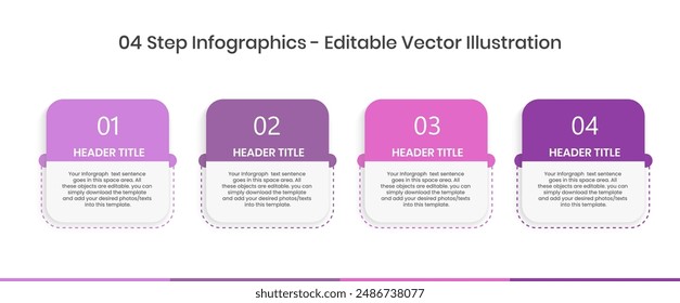 4 Step infographic Design Template, Pie chart, workflow layout, squire diagram, brochure, report, presentation, Minimalist timeline illustration isolated on white background - Editable Vector template